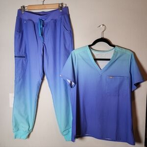 Figs Scrub FREEx Set Blue Ombre Horizon Zamora Lined Jogger Pants Catarina Top M